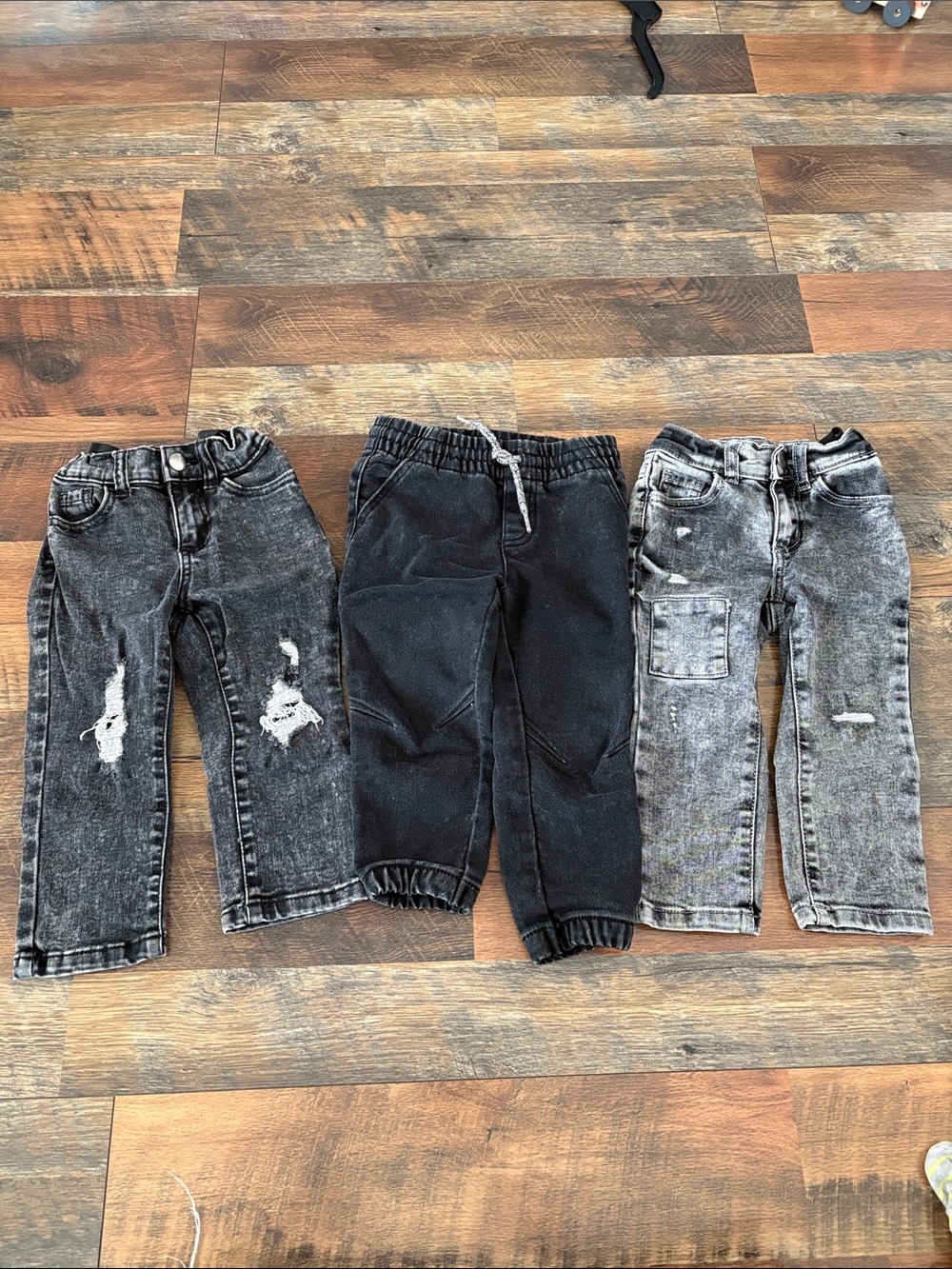 okie dokie Boys Black & Gray Distressed Jeans and Jogger Trio